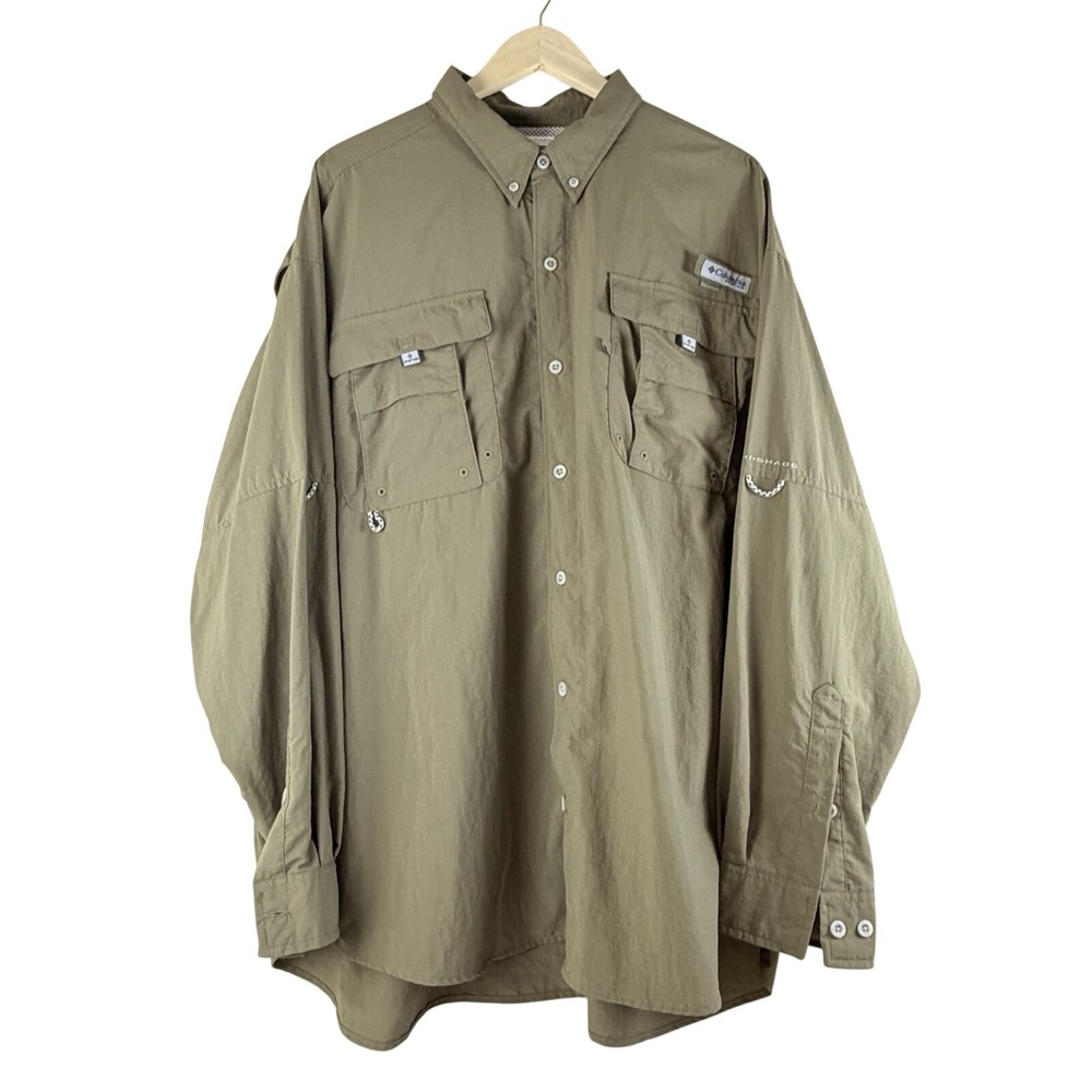 COLUMBIA PFG Men's XXL Omni Shade Green Nylon Long Sleeve Vented Fishing Shirt